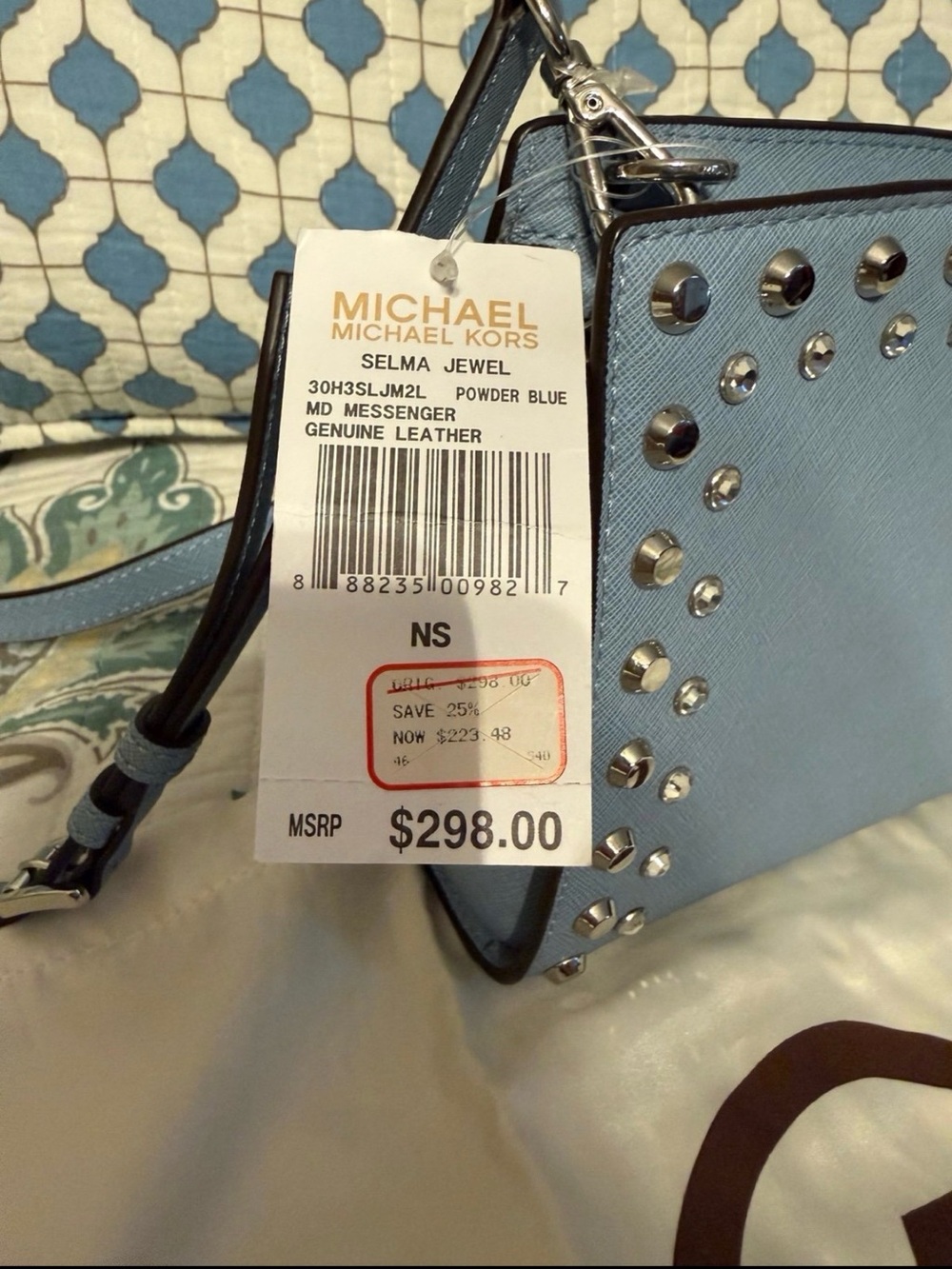 Michael Kors Light Blue Studded Saffiano Crossbody Bag - Picture 2 of 5